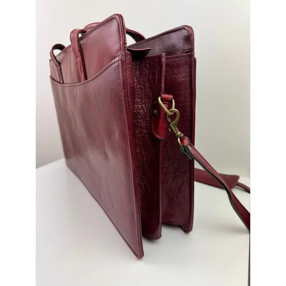 Vintage Scully Unisex Burgundy Red Leather Laptop Work Bag Briefcase Strap VTG